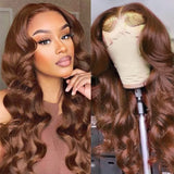 200% Density 13x4 Auburn Brown Body Wave Lace FrontWigs Chestnut Brown Colored Human HairWigs For WomenHD Transparent Lace FrontWig Human Hairwith Baby Hair(24 Inch,13x4 BrownLace Front Wig HumanHair)