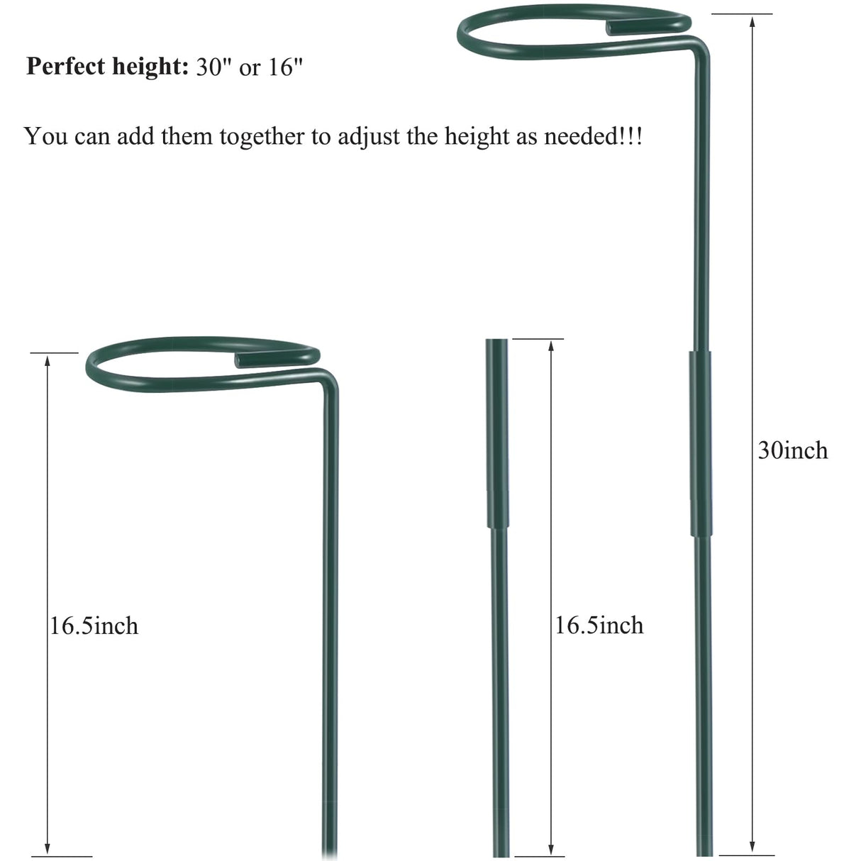 Plant Stake Support, Adjustable Height 16" or 30" for Garden Support Stake