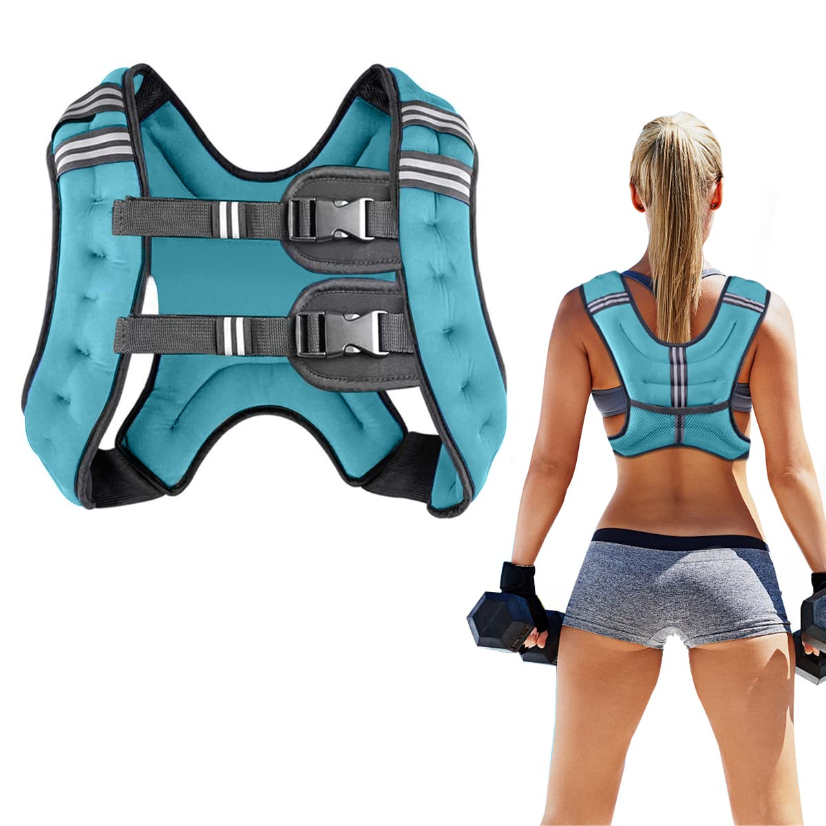 Prodigen Weighted Vest for Women and Men 8 Lbs with Reflective Stripe and Double Adjustable Buckle Straps Weight Vests for Strength Training, Jogging, Cardio, Weight Loss, Muscle Building, Blue