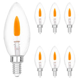 HEWA-Tech E12 Base C35 Flame Tip Flicker Bulbs - Crystal Clear Candle Light with Orange Glow Effect for Halloween/Christmas, E12 Non-Dimmable Chandelier Replacement Bulbs, 6-Pack (C35E12 Clear)