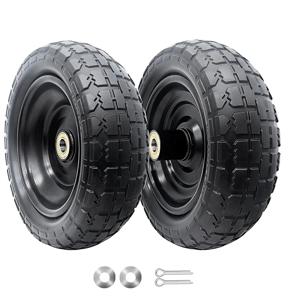 10-Inch Solid Replacement Tire and Wheel 4.10/3.50-4" - Flat Free Tires for Cart, Dolly, Hand Truck, Generator, Lawnmower, Garden Wagon with 5/8” Axle Bore Hole - Double Sealed Bearings (2)