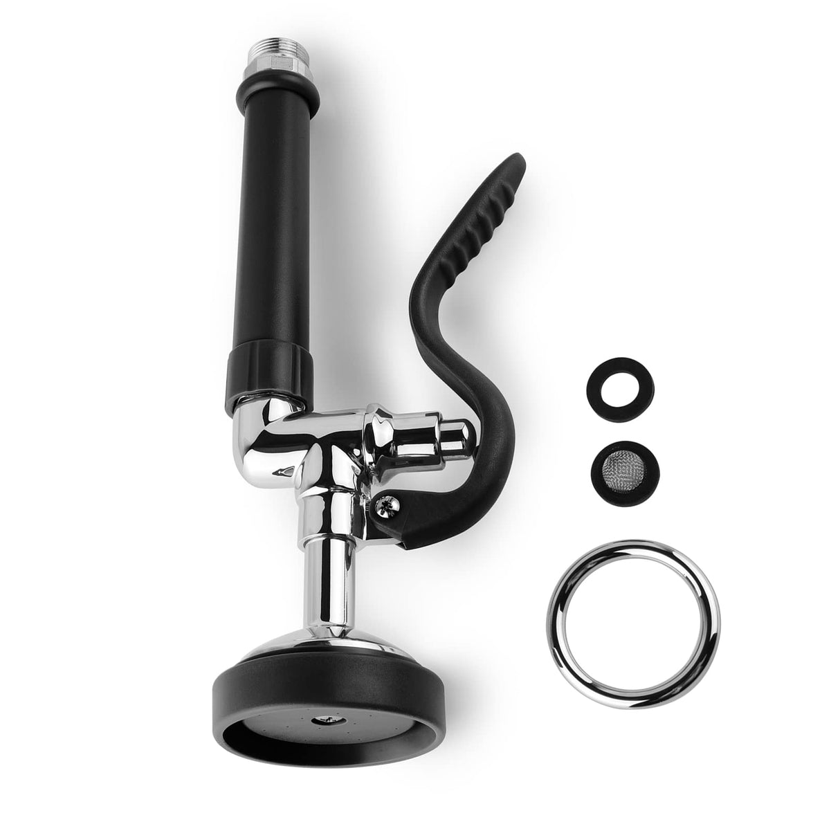Pre Rinse Sprayer Commercial Sink Sprayer Head,1.42GPM Spray Valve Dish Nozzle with Ergonomic Handle, Faucet Parts for Commercial Kitchen Faucet,Chrome Finished（Black）