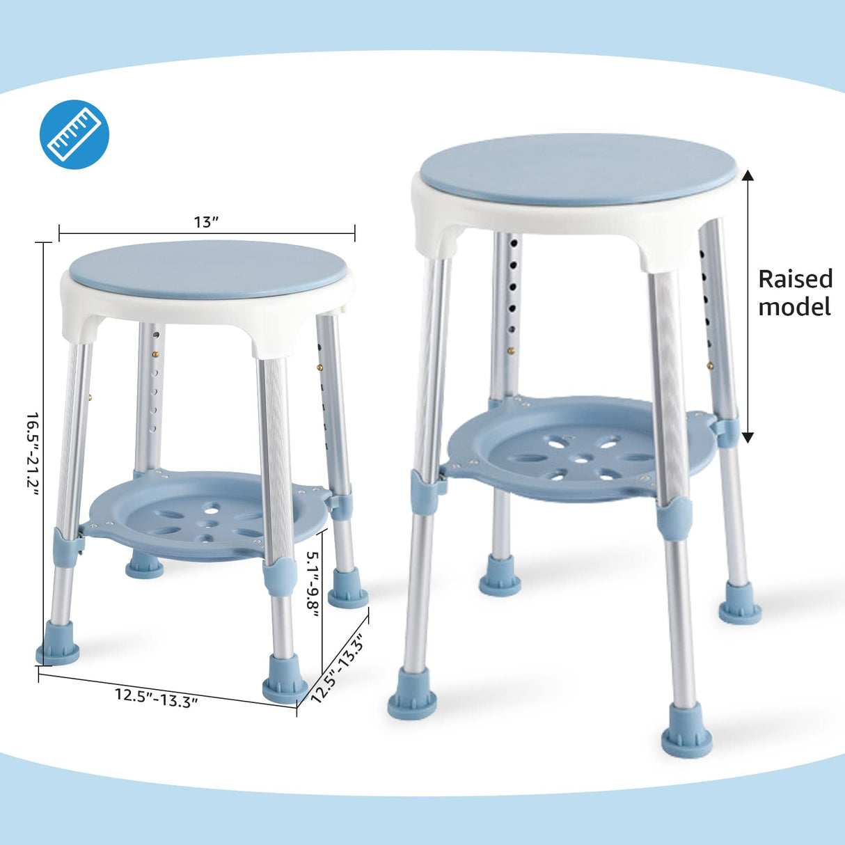 KSITEX Shower Chair Stool for Inside Shower, Small Corner Plastic Stool for Shower 300 Lb,360° Swivel Bath Shower Seat for Seniors Adults Sitting, Adjustable Bathtub Stool with Storage Tray
