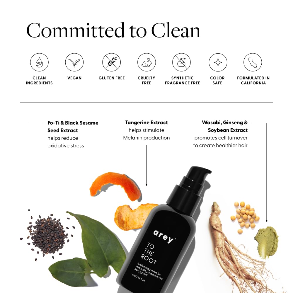 Arey To The Root™ Serum | Slows Grey Hair Growth and Preserves Pigment While Promoting Healthier Hair and Adding Volume | Dermatologist-Tested, Vegan, Oil-Free, Scent-Free Formula (1 Month Supply)
