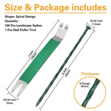 Bakulyor 100 Pack Metal Landscape Stakes, 8 Inch Artificial Grass Nails, 6 Gauge Large Landscaping Staples, Green Edging Anchor Stake for Garden Ground Lawn Paver Timber Border Weed Barrier Spikes 8"