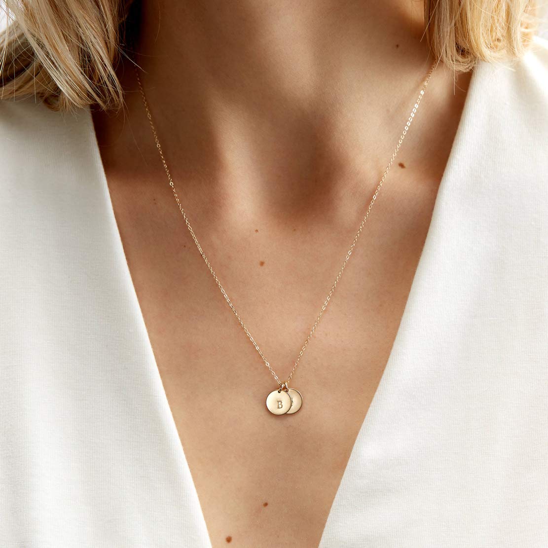 Endless Story Initial Necklaces for Women, 14K Gold Filled, Sterling Silver Custom Dainty Letter Necklace, Initial Necklace, 9mm Disc Pendant, Mom Necklace, Gift for Mom, Daughter, Grandma - 14K Gold Filled