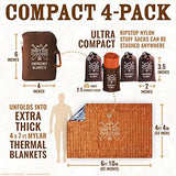 World’s Toughest Emergency Blankets [4-Pack] Extra-Thick Thermal Mylar Foil Space Blanket | Waterproof Ultralight Outdoor Survival Gear For Hiking, Camping, Running, Emergency, First Aid Kits [Orange]