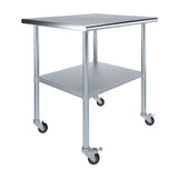 AmGood 30 in. x 36 in. Stainless Steel Work Table with Wheels | Metal Kitchen Food Prep Table | NSF