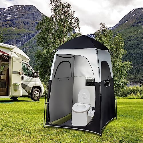VINGLI 6.8FT Shower Tent, Large Instant Pop Up Shelter with Mesh Floor & Carrying Bag, Privacy Changing Room Tent for Toilet, Camping, Dressing, Lightweight & Sturdy, Easy Set Up
