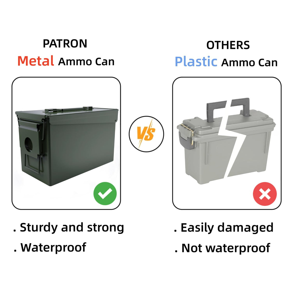 PATRON 50 Cal Ammo Can Metal 9mm Ammo Box Storage Crate Case for Shotgun Bullet Rifle Nerf Ammunition Waterproof Case-Gard Organizer Christmas Gifts for Men,Gift Boxes for Dad Husband Father (Green)