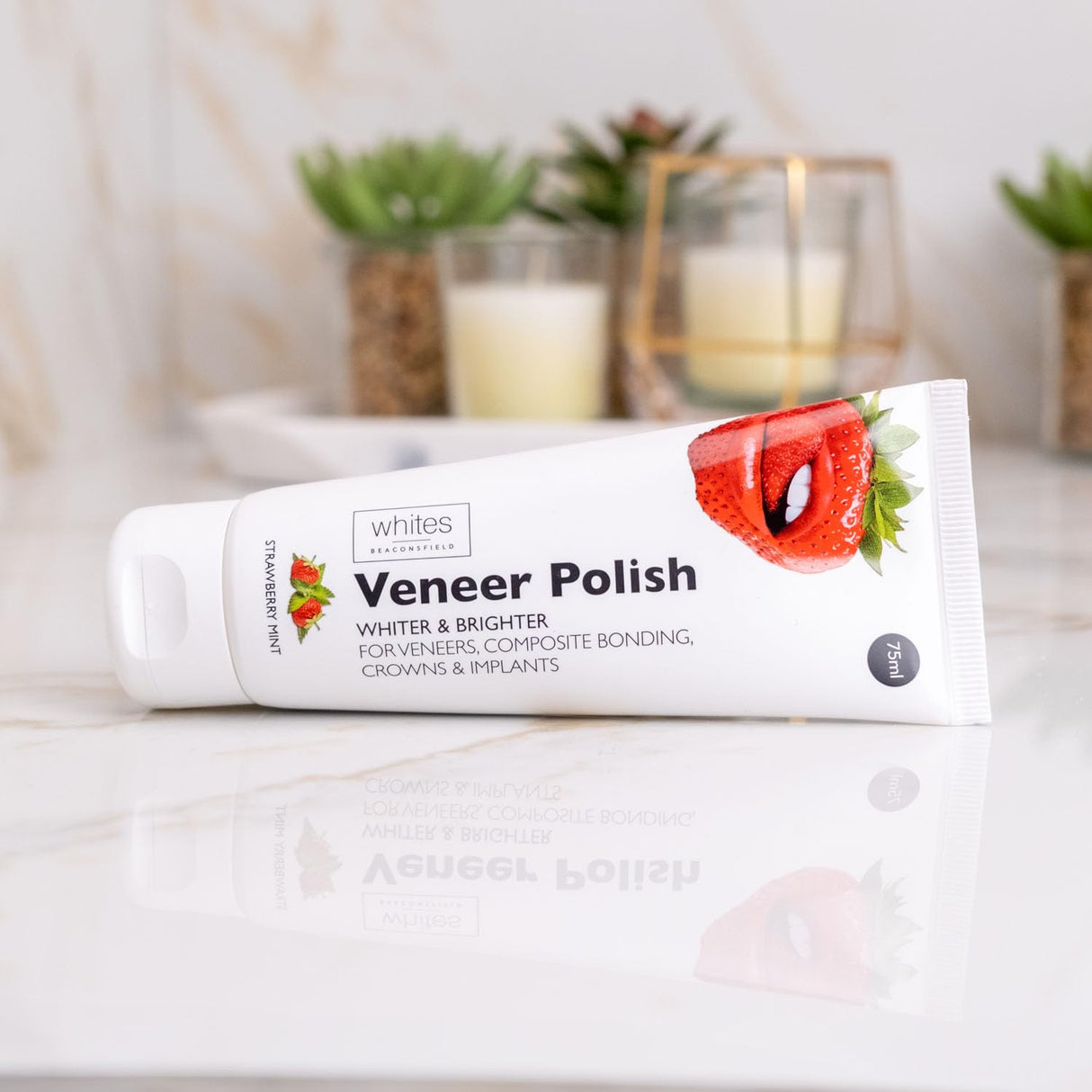Whites Beaconsfield Veneer & Composite Whitening Polish – Professional Toothpaste for Veneers, Bonding, Crowns, Implants, Bridges & Natural Teeth – Effective Stain Remover – Vegan (Strawberry Mint)
