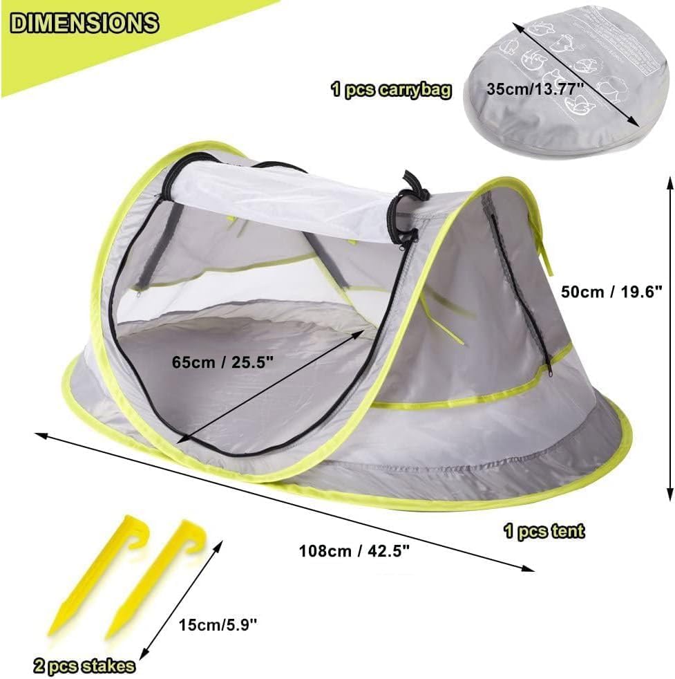 Poray Portable Baby Beach Tent with UPF 50+ Sun Shelter,Mosquito Net and Sunshade, Ideal Pop Up Kids Travel Tent with Carry Bag & 2 Stakes,Outdoor Indoor Play and Sun Protection