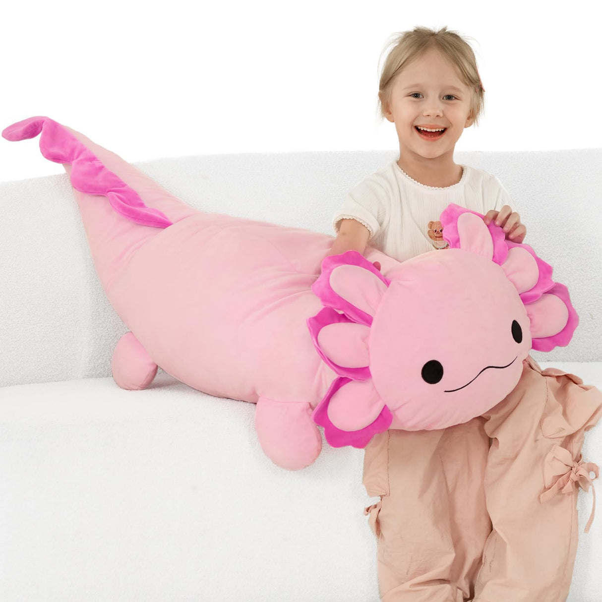 BENINY Large Axolotl Plush Toy, 39" Giant Hot Pink Axolotl Stuffed Animal Plush, Big Huggable Toys Gift for Girls Kids, Long Squishy Pillow for Holiday Birthday Christmas