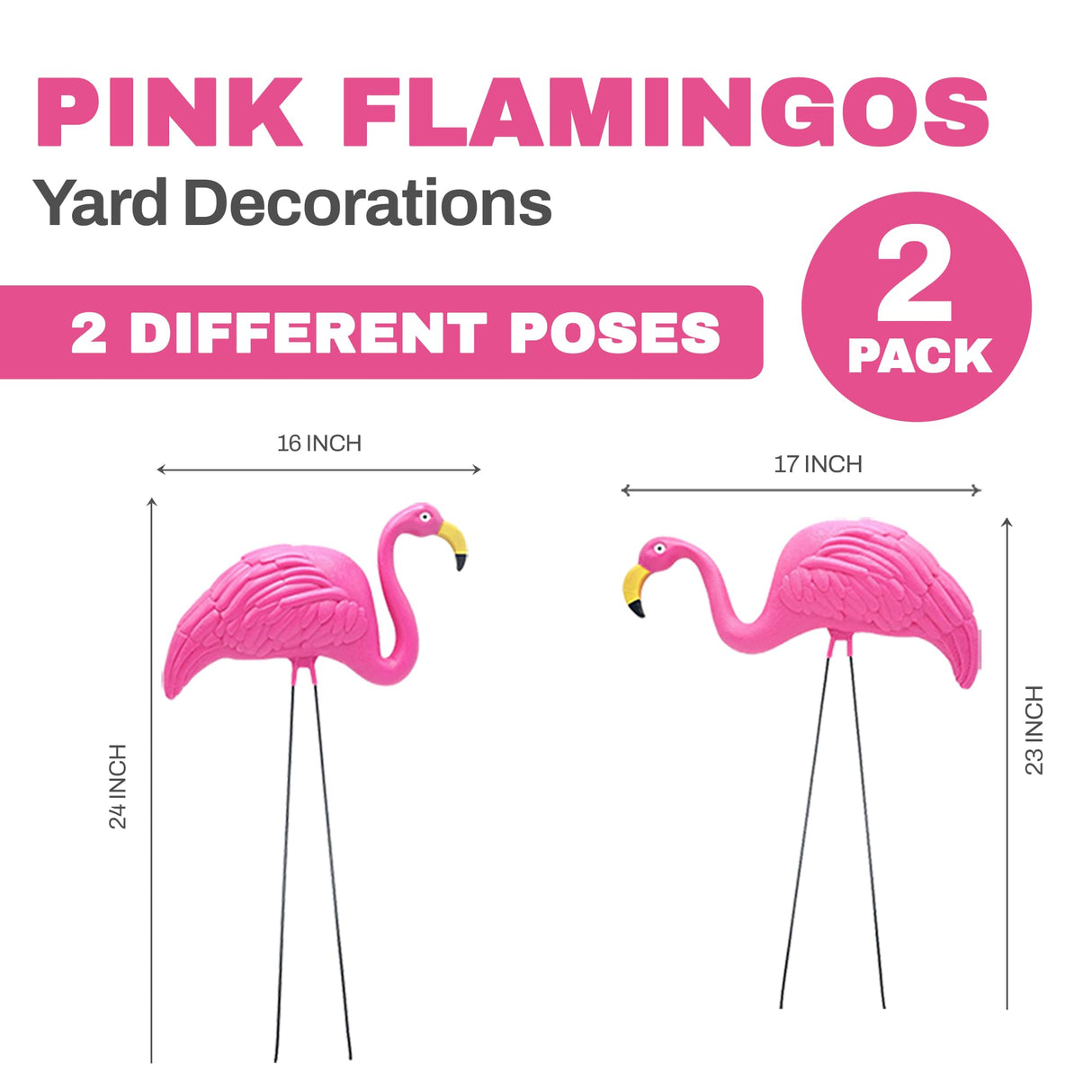 4E's Novelty 2 Pink Flamingos Yard Decorations - Extra Large 24" Flamingos Yard Ornaments - Pink Flamingos for Yard Sculptures & Statues - Lawn Flamingos Outdoor Garden Decor, Weather Resistant