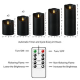 Nimiko Flameless Candles with Remote, Battery Operated Flickering Flameless Candles, LED Candles with Timer 2/4/6/8H, with Realistic LED Candles Set of 9 (D3 x H 3" 4" 5" 6" 7") (Black)