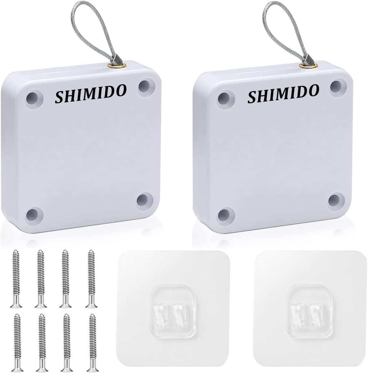 SHIMIDO Upgraded Punch-Free 1000g Automatic Screen Door Closer, Sliding Screen Auto Door Closer with Steel Drawstring for Bathroom, Bedroom, Study Room etc. (2 Pack White)