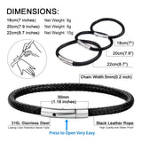 ChainsHouse Mens Black Leather Bracelet Cord 5mm 7.9 inch Black Stainless Steel Clasp Leather Bracelets Waterproof Cuff Bracelet