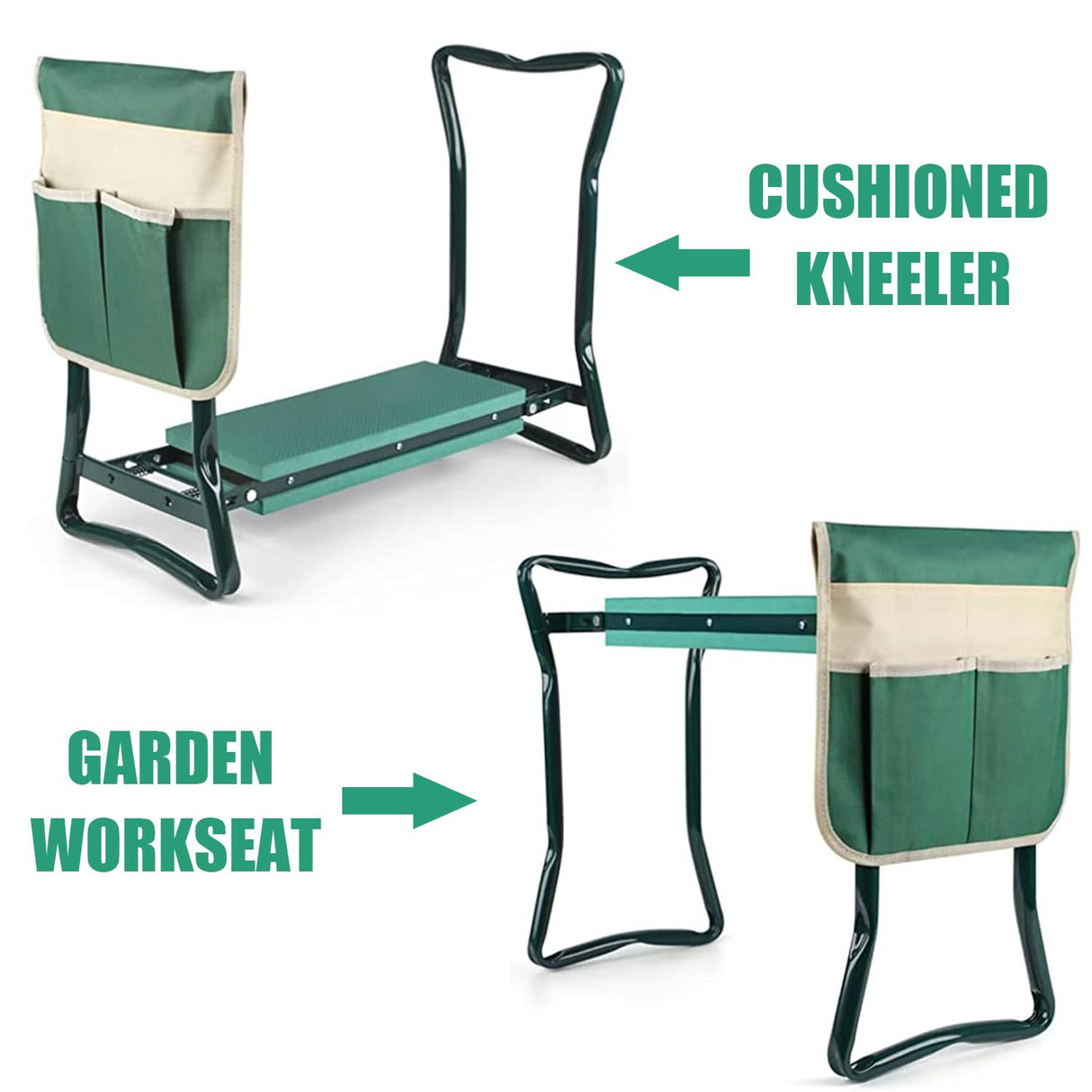 FozsKeylf Garden Kneeler and Seat, Soft EVA Kneeling Pad Stool with Tool Pouch, Heavy Duty Foldable Gardener Stool, Green