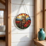 zhuoyaju Acrylic Puzzle Suncatcher, Cat & Flower Stained Glass Window Hanging, Sun Catcher Puzzle Kit Home Garden Decor, Creative Mothers Day and Birthdays Gifts for Mom, Wife, Sisters, 7.87 inch