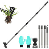 Weed Puller Tool with Long Handle-Vertical Adjustable Weeder, 2-in-1 Garden Hoe and Weeding Rake Combination, Weeding Tool for Garden, Lawn, Farm and Courtyard