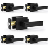 Estmoon 5 Pack Matte Black Door Handles Interior Door Knobs, Keyless Privacy Bedroom Door Lock, Heavy Duty Zinc Alloy Home Improvement Door Leverset for Bedrooms Bathrooms