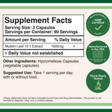 Mullein Leaf Capsules 10,000mg Strength, 180 Vegan Safe Capsules with No Fillers for Lungs and Respiratory Health by Double Wood