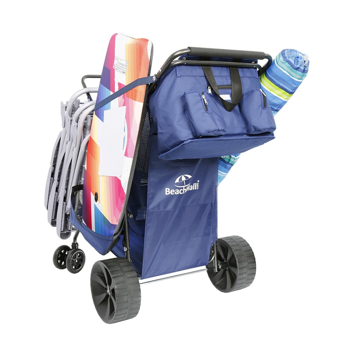 Ultimate Buggy Beach Cart with Big Wheels for Sand, Wide Wheel Wagon with Insulated Cooler Bag, Body Board and Umbrella Holder, 100 lbs Capacity