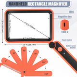 Magnifying Glass for Reading, Rechargeable 5X Large Page Magnifier with Light, Folding Handheld Dimmable Rectangle Lighted Magnifier for Reading Book Small Print for Seniors Low Vision, Orange-Black