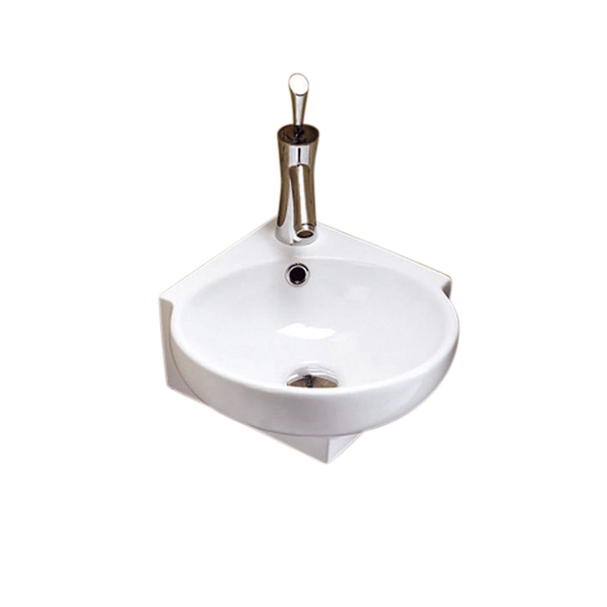 Compact Corner Wall Hung Basin Sink with Single Tap Hole Space-Saving Cloakroom Hand Wash Basin White Ceramic Corner Sink for Small Bathrooms & En-suites 370mm x 395mm