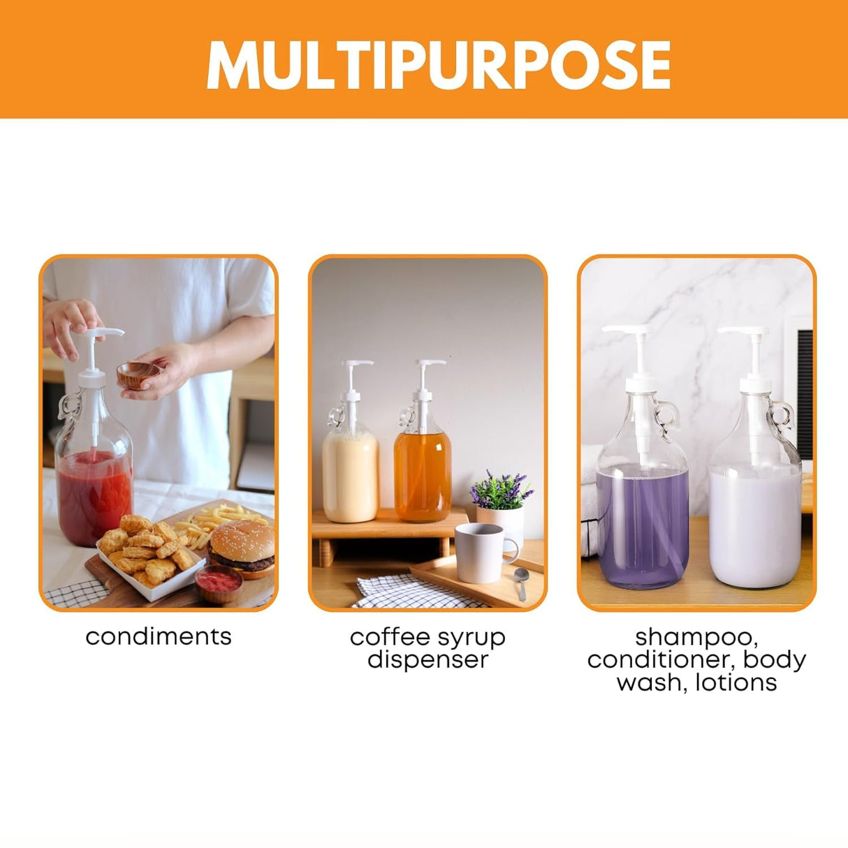 Fastrack 4-Pack 1 Gallon Glass Jug Laundry Detergent Dispenser – Airtight Screw-Top Container | Non-Slip Base | Detergent Pump Dispenser or Syrup Pump | Eco Friendly Food Grade