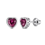 Heart Birthstone Screw Back Earrings, 925 Sterling Silver Hypoallergenic (June)