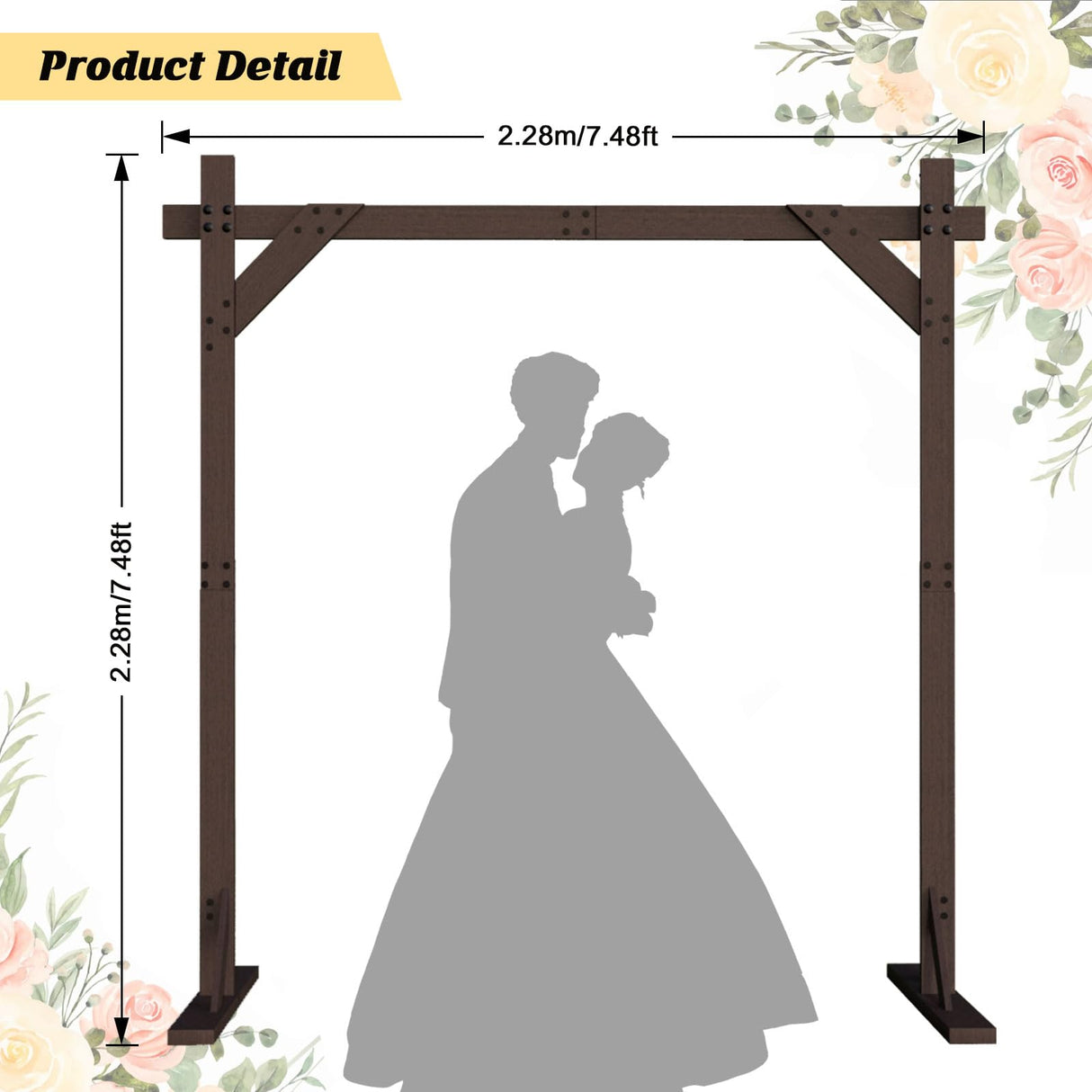 HeyMate Wedding Arch -7.48FT Square Wooden Wedding Arches for Ceremony, Wood Arbor Backdrop Stand for Proposal Wedding Party Scene, Birthday Party, Bridal Shower, Garden, Outdoor, Rustic Decorationsz