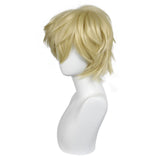 ANOGOL Hair Cap + Short Blonde Men's Wigs Golden Cosplay Wig Light Blonde Wigs Gilgamesh Blond Cosplay Wig for Halloween Christmas Event Costume Short Blonde Hair for Party