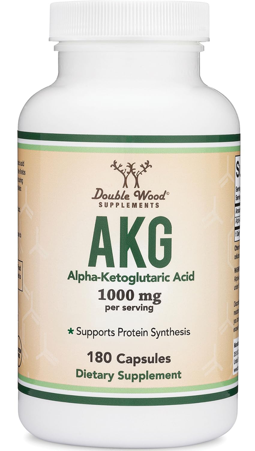 AKG Supplement (Alpha Ketoglutaric Acid) 1,000mg Per Serving (180 Capsules) Different and May Be More Effective Than AAKG (Recently Studied for Healthy Aging Properties) Gluten Free by Double Wood
