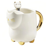 Christmas mugs Ceramic Cat Mug with Tea bag– 17oz Unique Coffee Cup with kitty Expression Design, Fun Gift for Women, Girls, Kids, Cat Lovers (white)