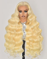 HUG MEET 30 Inch 613 13x6 Lace Front Wig Human Hair 200 Density 613 Lace Front Wig Human Hair Body Wave Blonde Wig Pre Plucked With Baby Hair(30 Inch)