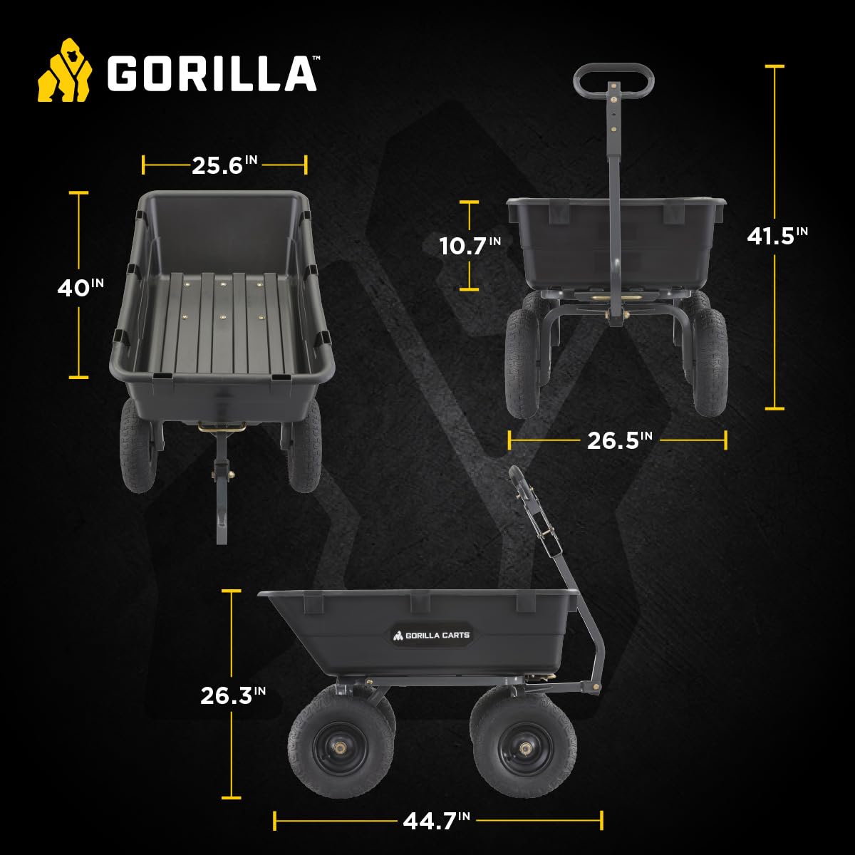 Gorilla Carts Poly Garden Dump Garden Cart with Easy to Assemble Steel Frame, Camping Wagon with Quick Release System, 1200 Pound Capacity, and 13 Inch Tires