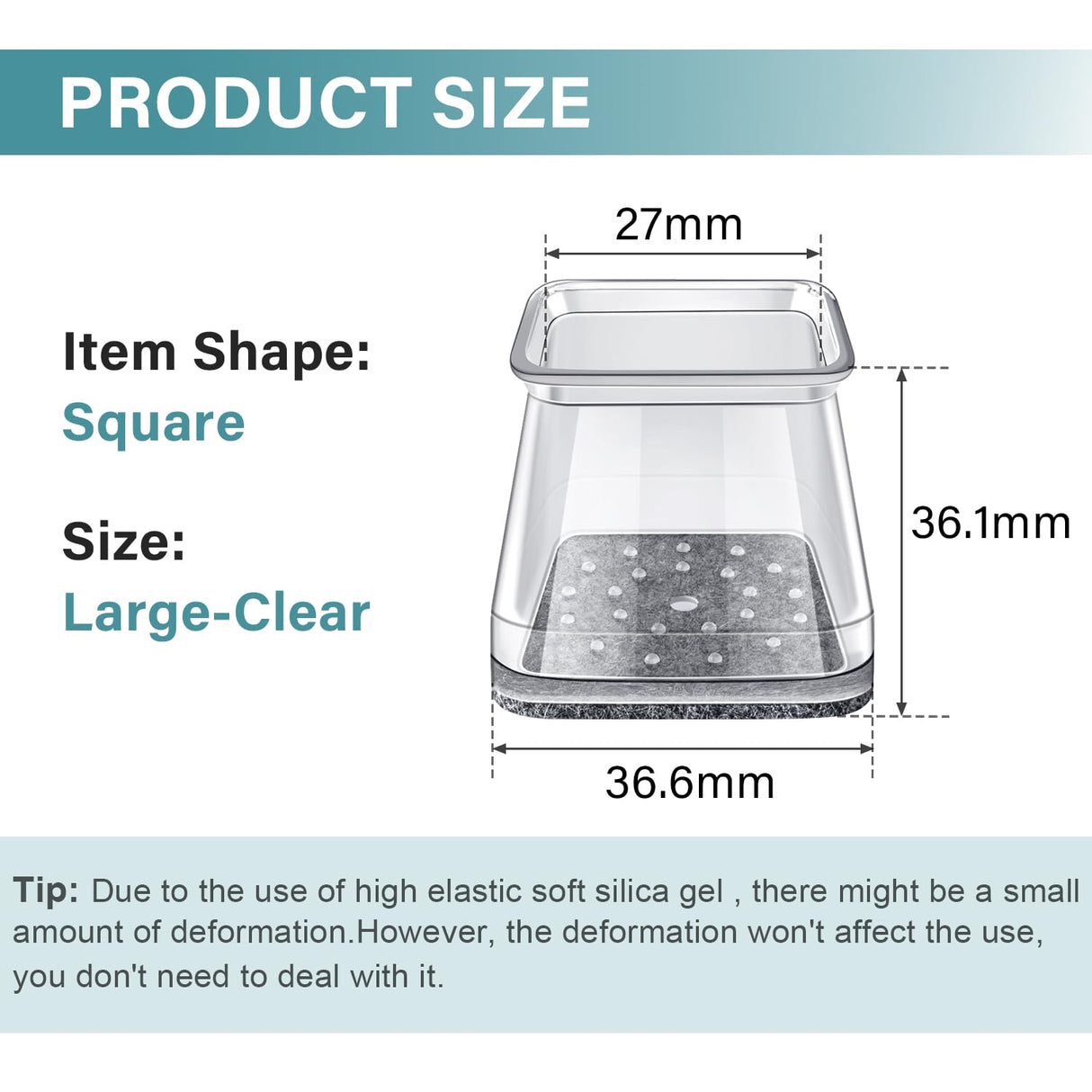 Ansible 24 Pcs Chair Leg Floor Protectors Square, Silicone Felt Furniture Leg Pads Caps Covers for Hardwood Floors (Fit:1-1/16" to 1-5/8")