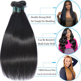 Brazilian Straight Bundles Human Hair 16 18 20 Inch, 12A Grade, 100% Unprocessed Virgin Human Hair Extensions, Natural Black (16-20)