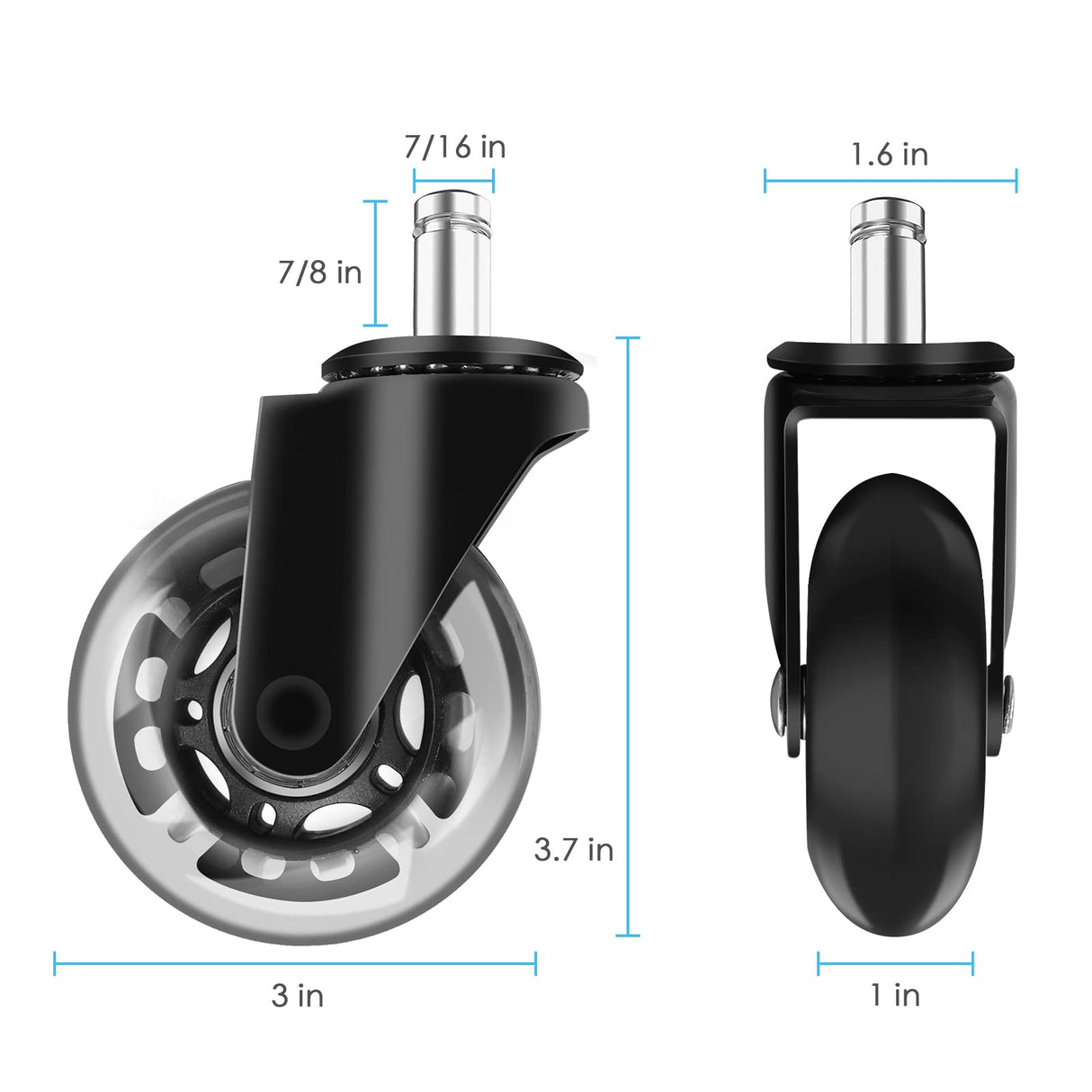 Gaming Chair Wheels - 2.5 inch Heavy Duty Caster Wheels(2200lbs),Mute Rolling Desk Chair Wheels Replacement (Set of 5)-Rubber Office Chair Wheels for Carpet, Wood Floors,Hardwood Floors