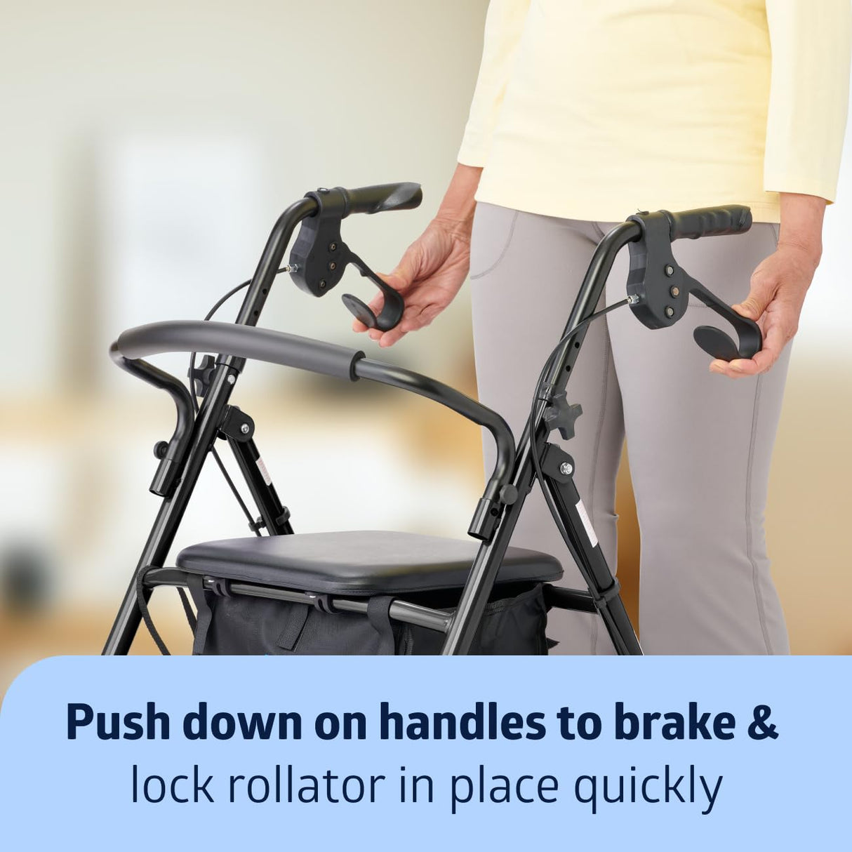 Medline Lightweight Aluminum Rollator Walker for Adult Mobility Impairment, Black, 300 lb. Weight Capacity, 8" Wheels, Foldable, Adjustable Handles, Walker for Seniors