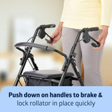 Medline Lightweight Aluminum Rollator Walker for Adult Mobility Impairment, Black, 300 lb. Weight Capacity, 8" Wheels, Foldable, Adjustable Handles, Walker for Seniors