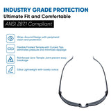 amoolo Tinted Safety Glasses Bulk of 24, Protective Safety Sunglasses, Dark Smoke Lenses for UV Protection, ANSI Z87.1 Impact Resistant Eye Protection for Work, Lab, Construction