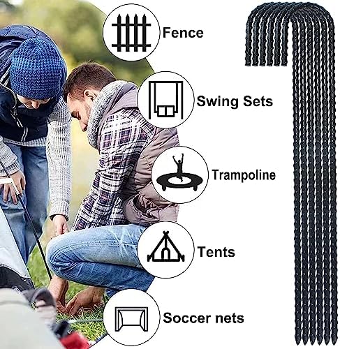 16 Inch Ground Rebar Stakes, J Hook Extra Heavy Duty Rust Proof Coated Steel Ground Anchors with Chisel Point End for Camping Tent and Canopy Tent (8)