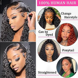 BLACROSS 28 Inch 13x6 Deep Wave Lace Front Wigs Human Hair 180 Density Deep Part Curly Lace Front Wigs Human Hair Pre Plucked Glueless Transparent Lace Frontal Wig Pre Plucked with Baby Hair