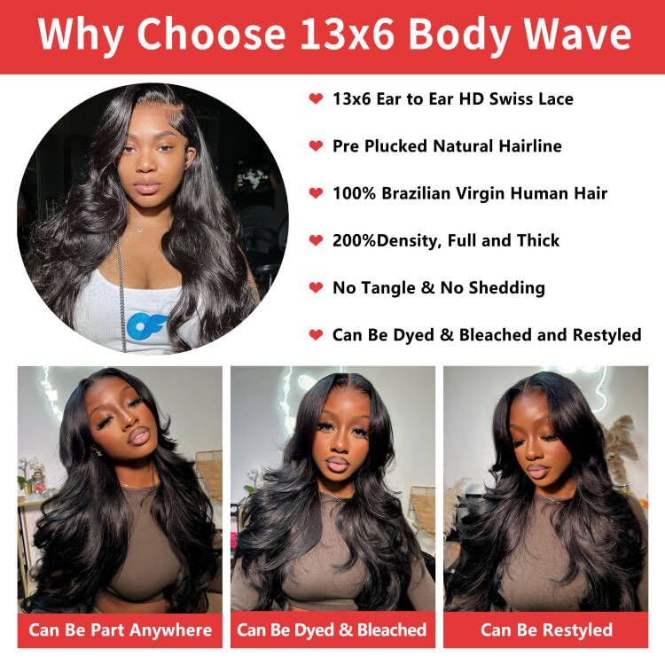 HOISAKA Wigs Human Hair 13x6 Lace Front Wigs Human Hair Body Wave 30 Inch Glueless Wig Human Hair Pre Plucked With Baby Hair 12A Brazilian Virgin Hair Wigs 200 Density