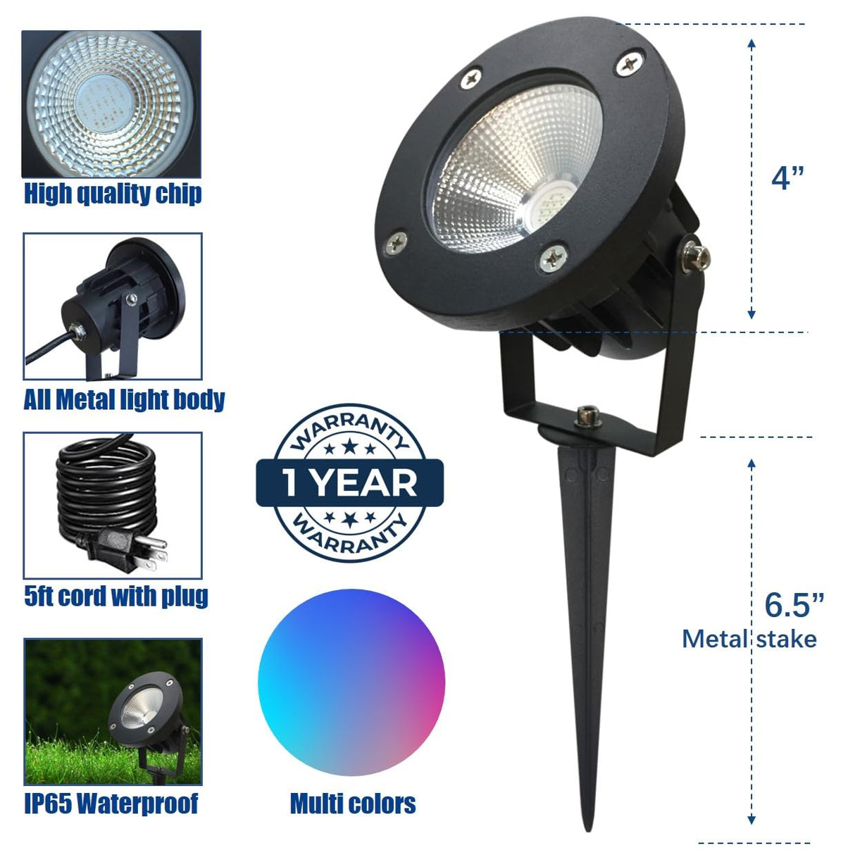 25W Color LED Outdoor Landscape Spotlight with Strobe Lighting - Waterproof RGB Spot Lights for Yard Tree House Halloween Christmas, Dual Mode, 120V 25W