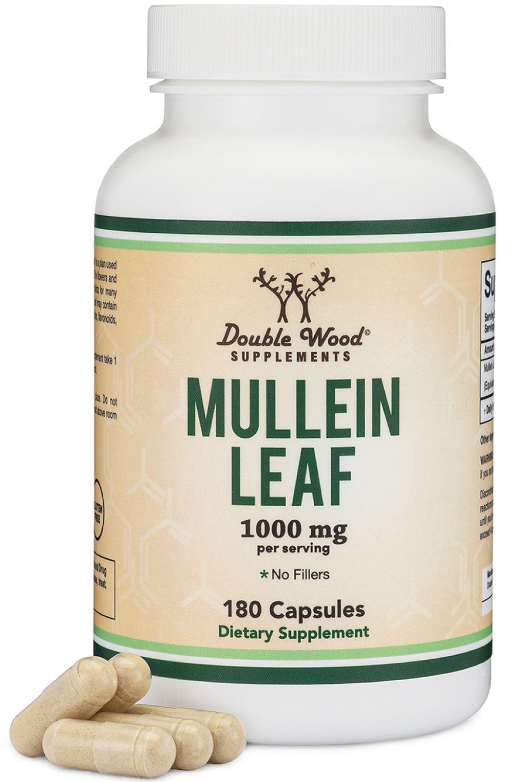 Mullein Leaf Capsules 10,000mg Strength, 180 Vegan Safe Capsules with No Fillers for Lungs and Respiratory Health by Double Wood