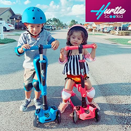 Hurtle 3-Wheeled Scooter for Kids - Wheel LED Lights, Adjustable Lean-to-Steer Handlebar, and Foldable Seat - Sit or Stand Ride with Brake for Boys and Girls Ages 1-14 Years Old