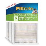 Filtrete 21.5x23x1 AC Furnace Air Filter, MPR 700, MERV 8, Tough on Pollen, Easy on Airflow, 3-Month Pleated 1-Inch Electrostatic Air Cleaning Filter, 6-Pack (Actual Size 21.19 x 22.69 x 0.81 in)